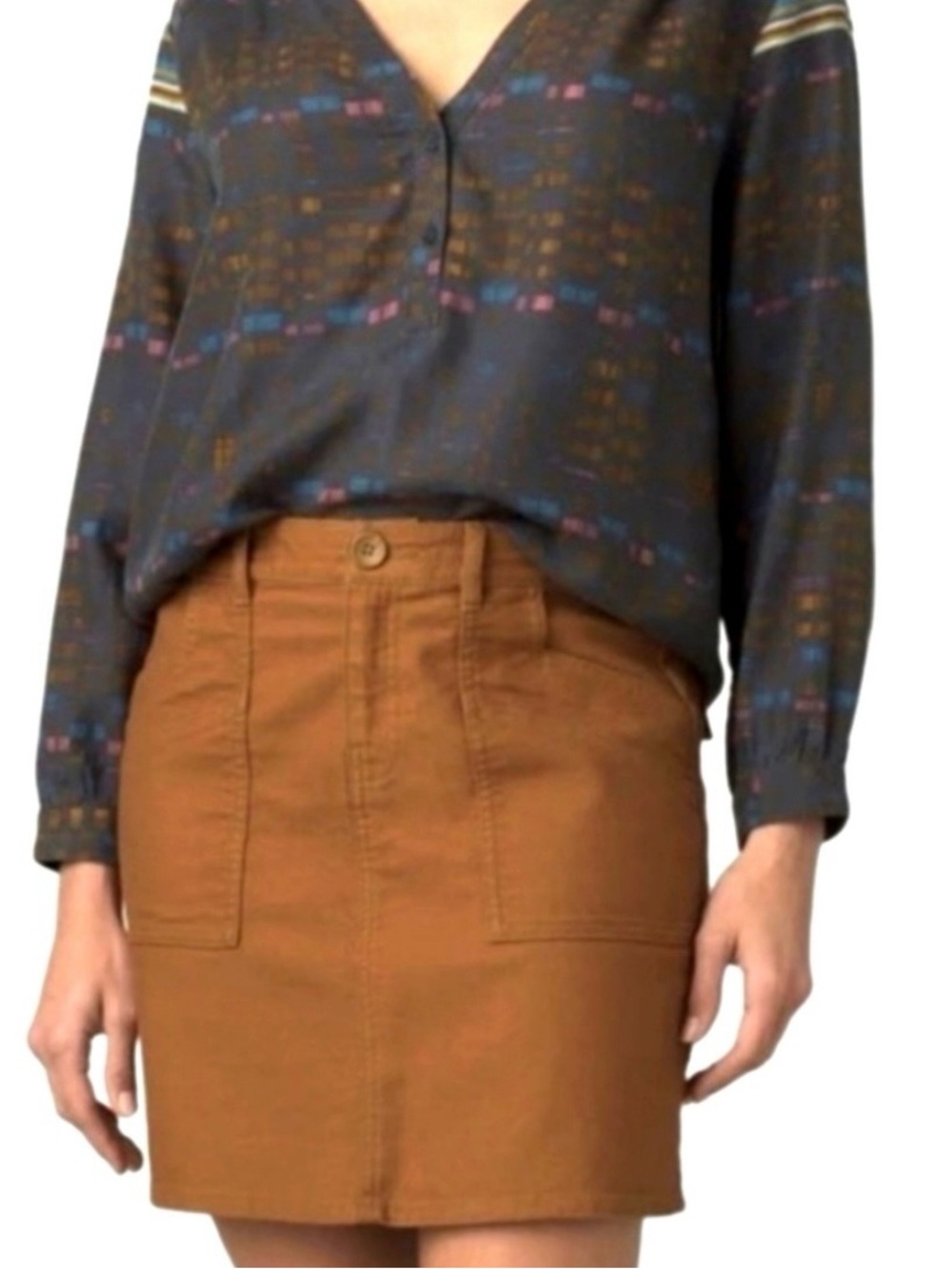 Prana Organic Cotton Brown A-line Stretch Mini Vacation Fall Office Skirt